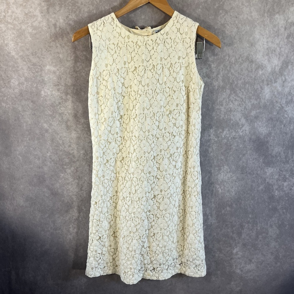 Tabitha Lace Shift Dress Women 4 Cream Sleeveless Bow Keyhole Mini Anhropologie
